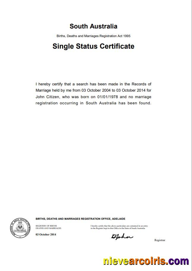 Australia South Australia divorce certificate